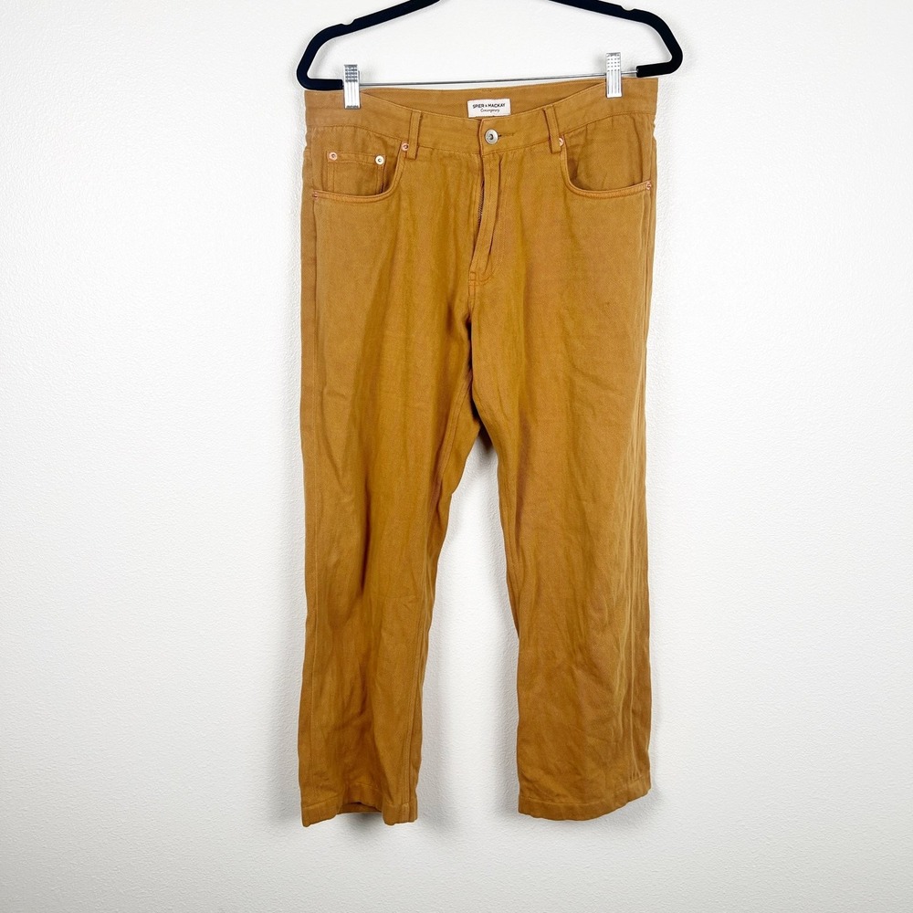 Spier & Mackay Mens Mustard Cotton Linen Blend Chino Pants Sz 33